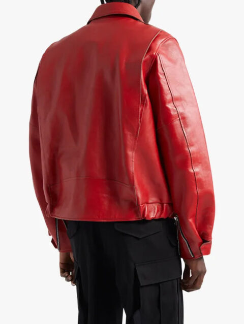 Nordstrom Red Leather Bomber Jacket Back