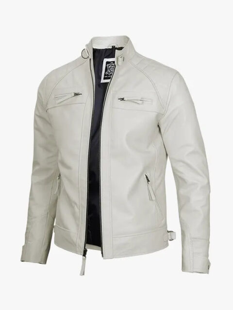 Off White Biker Café Racer Leather Jacket Men’s