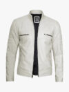 Off White Men’s Leather Café Racer Jacket