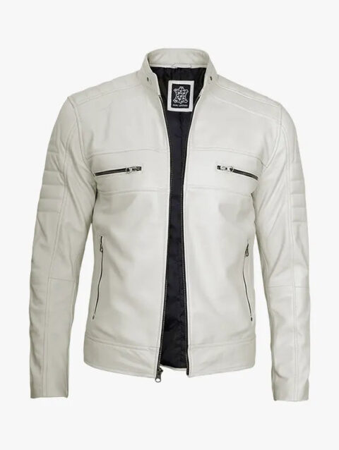 Off White Men’s Leather Café Racer Jacket