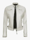 Off White Quilted Biker Jacket for Women