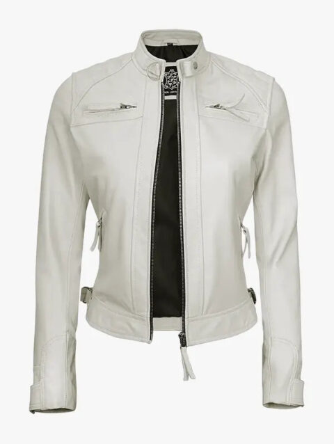 Off White Quilted Biker Jacket for Women