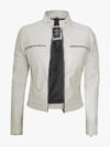 Off White Real Leather Biker Jacket for Women