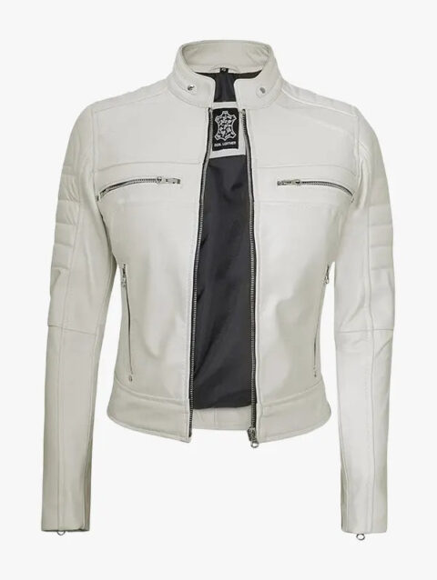 Off White Real Leather Biker Jacket for Women