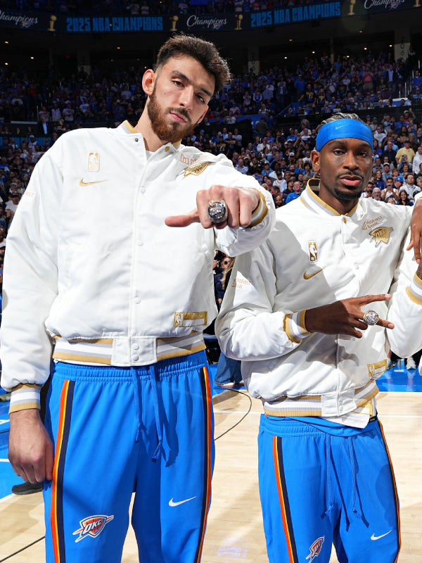 Oklahoma City Thunder Nike White 2025 Champions Banner Raising Showtime Jacket