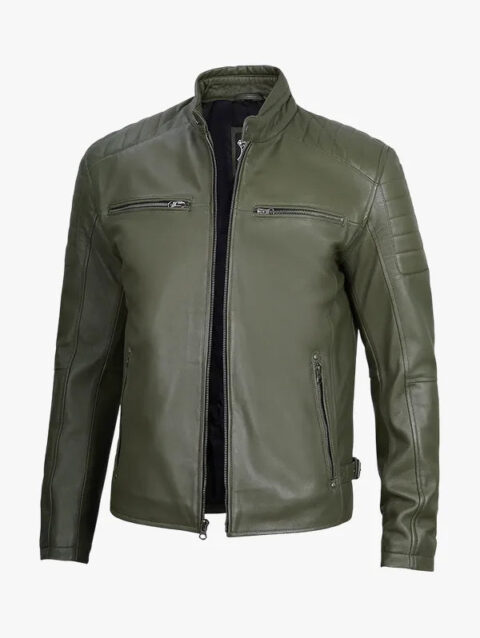 Olive Green Cafe Racer Leather Jacket