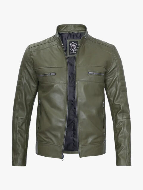 Olive Green Mens Cafe Racer Jacket