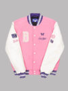 PWHL x Barbie x Peace Collective Letterman Jacket Pink and White