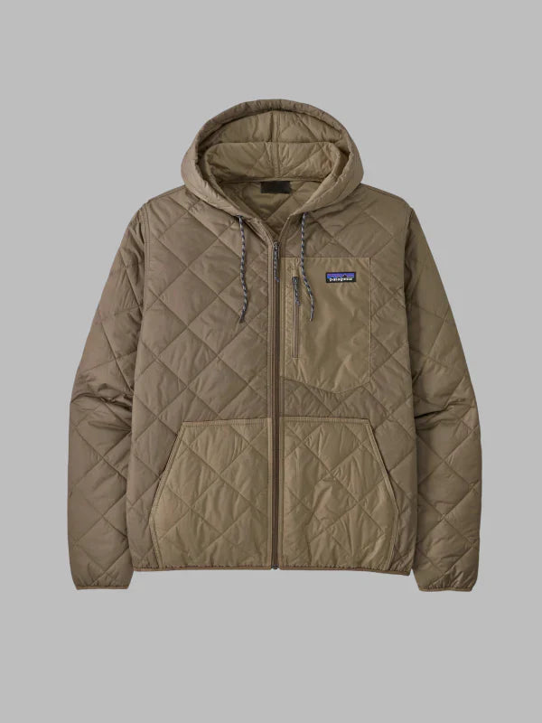 Patagonia Mens Diamond Quilted Bomber Hooded Jacket Brown