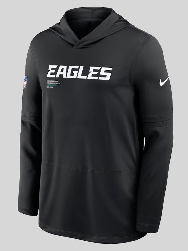 Philadelphia Eagles Sideline Pure Fury Performance Long Sleeve Hoodie T-Shirt Black