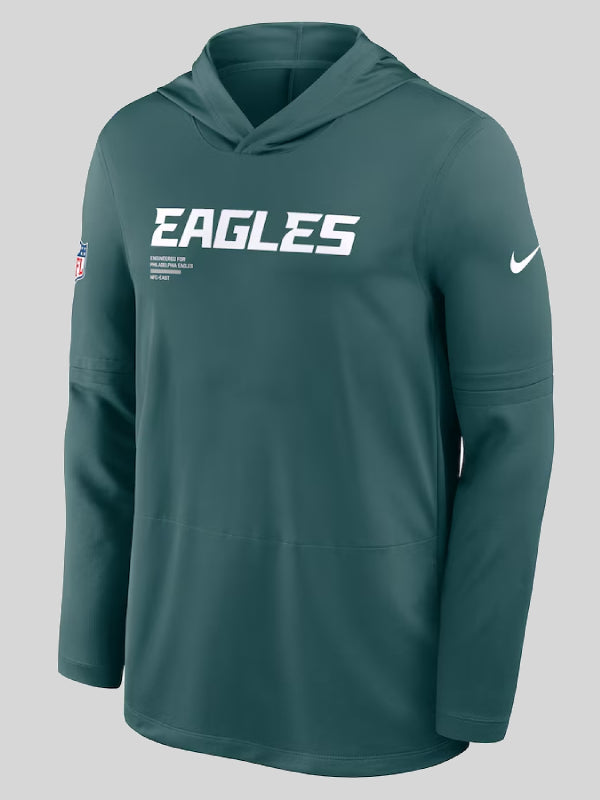Philadelphia Eagles Sideline Pure Fury Performance Long Sleeve Hoodie T-Shirt Green
