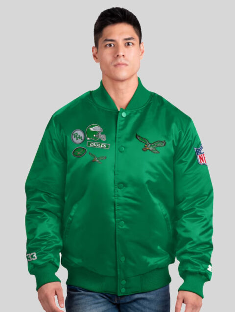 Philadelphia Eagles Starter Kelly Green Satin Varsity Jacket