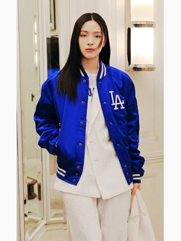 Ralph Lauren x MLB World Tour Tokyo Series Dodgers Satin Varsity Jacket Blue