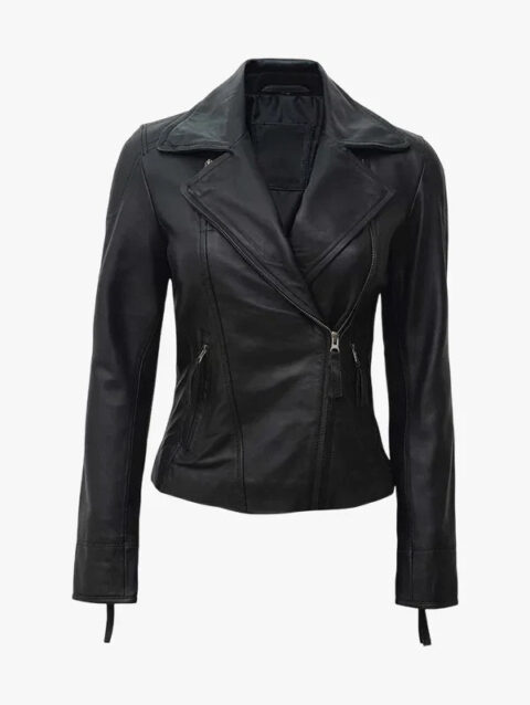 Ramsey Women Asymmetrical Black Biker Leather Jacket