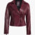 Ramsey Women's Burgundy Asymmetrical Waxed Biker Leather Jacket