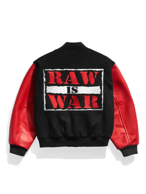Raw Is War Retro Varsity Jacket Black and Red