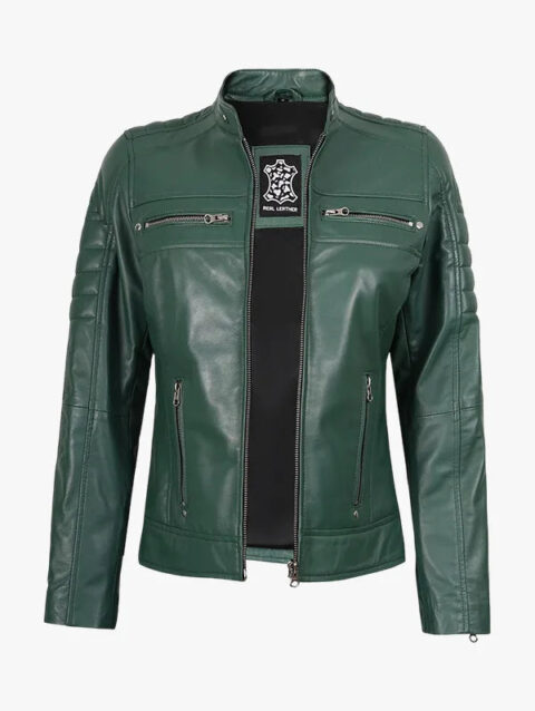 Real Green Biker Jacket For Women