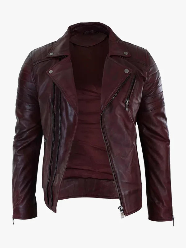 Slim Fit Brando Burgundy Biker Jacket - Image 3