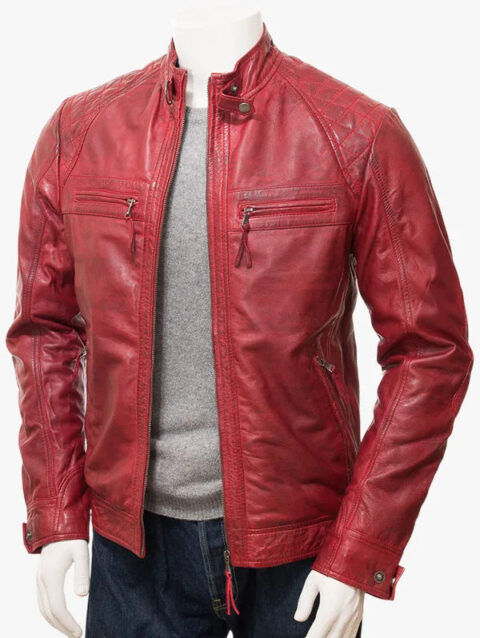 Red Leather Biker Jacket Mens