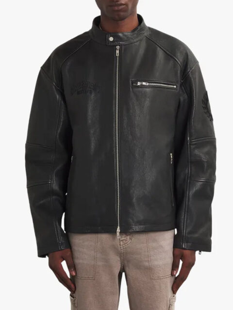Represent x Belstaff Black Leather Race Jacket