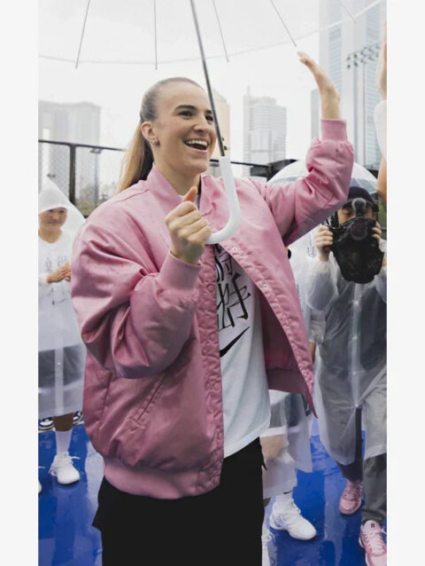 Sabrina Ionescu Pink Varsity Jacket