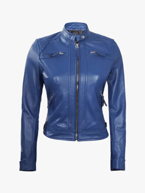 Saoirse Ladies Blue Cafe Racer Leather Jacket