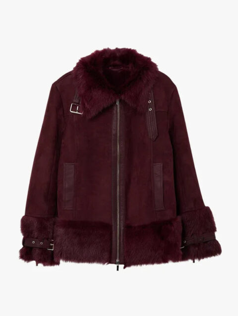 Shearling Buckle Detail Zip Through Coat