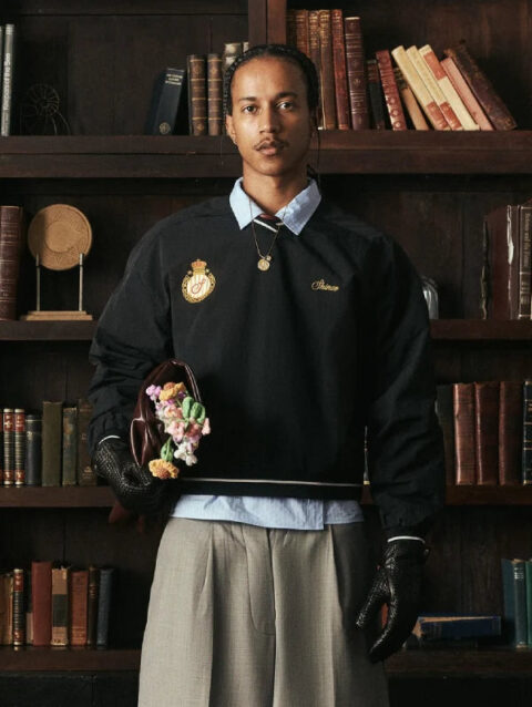 Shinzo_Amefuto_Nylon_V-Neck_Pullover_Black_Jersey_Sweatshirt