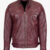 Stand Collar Real Lambskin Burgundy Leather Biker Jacket For Men's