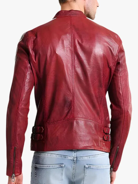 Steven Red Cafe Racer Leather Jacket Back