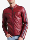 Steven Red Cafe Racer Leather Jacket Front
