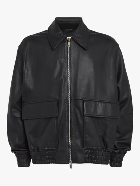 Studio Nicholson Leather Piston Bomber Jacket Black