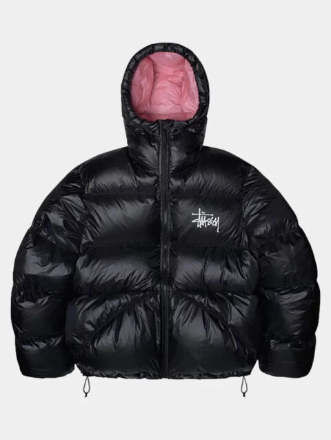 Stussy-Puffer-Jacket-Black-Pink