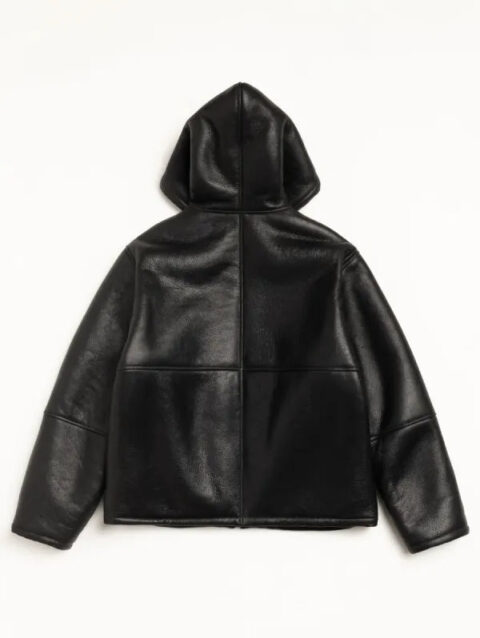 Stussy Shearling Black Hooded Leather Jacket