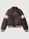 Stussy Wales Bonner Leather Varsity Jacket Brown