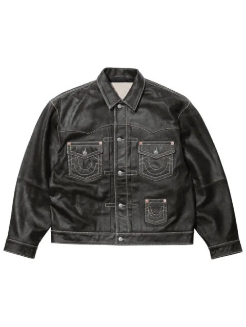 Supreme True Religion Leather Trucker Jacket Black
