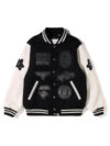 Swarovski x A Bathing Ape Shark Hooded Varsity Jacket Black and White