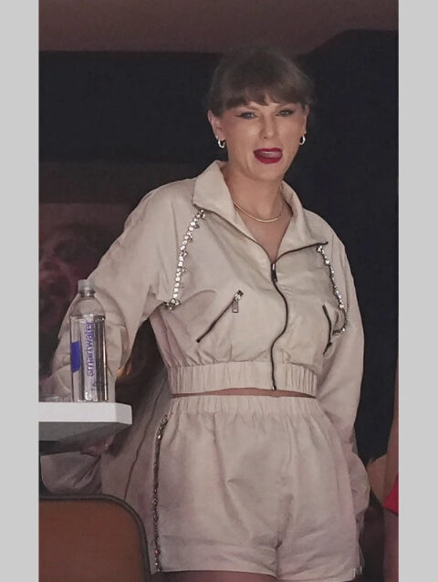 Taylor Swift AREA Beige Crystal Trim Track Jacket
