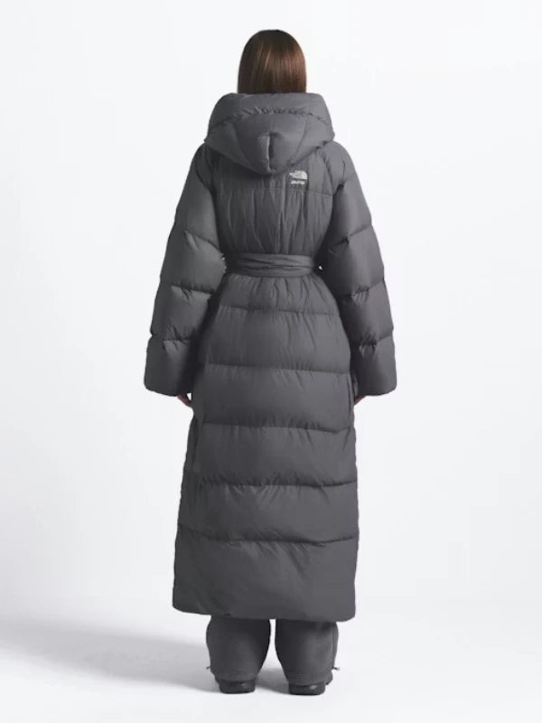 The North Face x Skims Nuptse Wrap Grey Puffer Coat