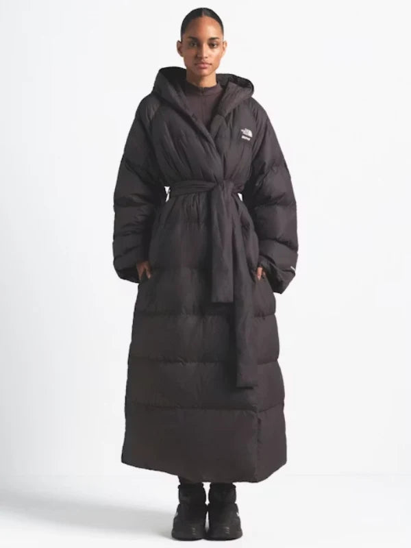 The North Face x Skims Nuptse Wrap Hooded Puffer Coat Brown