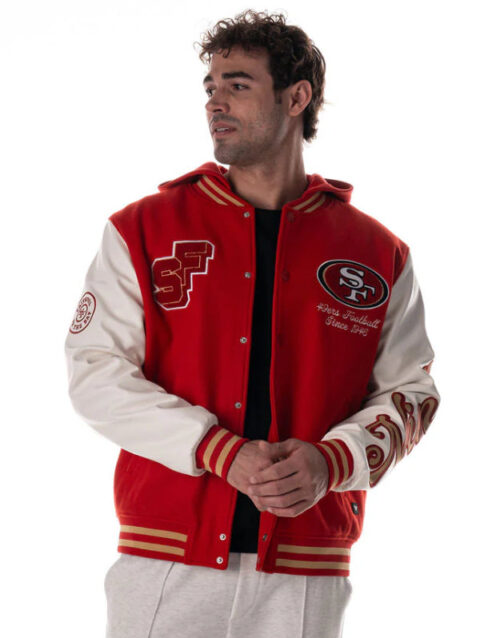 The Wild Collective San Francisco 49ers Hooded Varsity Jacket