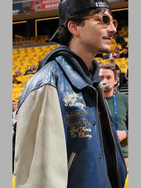 Timothee Chalamet Vintage 90s Avirex Varsity Leather Jacket Blue