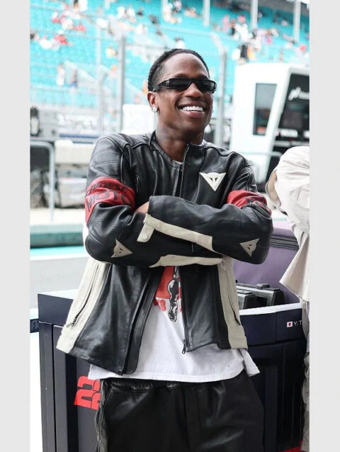 Travis Scott 2025 F1 Miami GP Leather Jacket