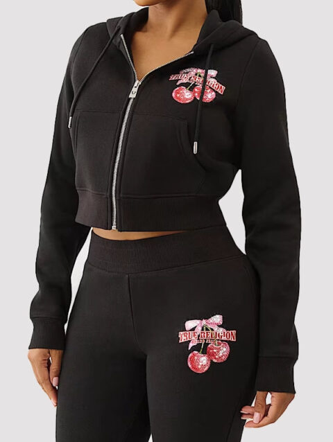True Religion Cherry Shrunken Zip Hoodie Black