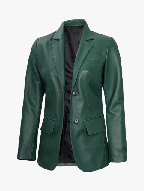 Two Button Green Blazer For Women