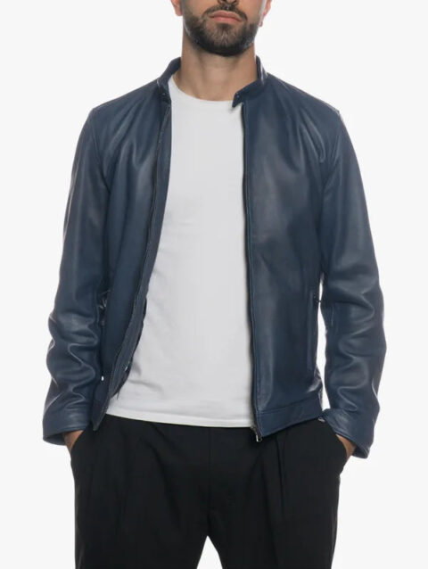 U010 - Men's Genuine Blue Jacket in  Leather