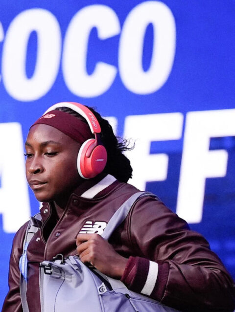 US Open New Balance Coco Gauff Leather Jacket Burgundy