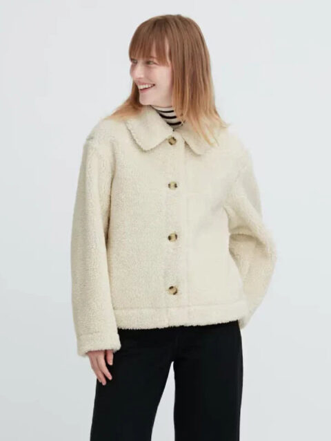Uniqlo Off White Pile-Lined Fleece Jacket