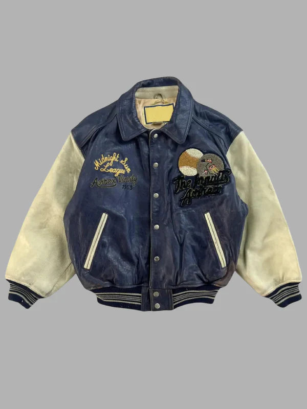 Vintage 90s Midnight Sun League Avirex Varsity Leather Jacket