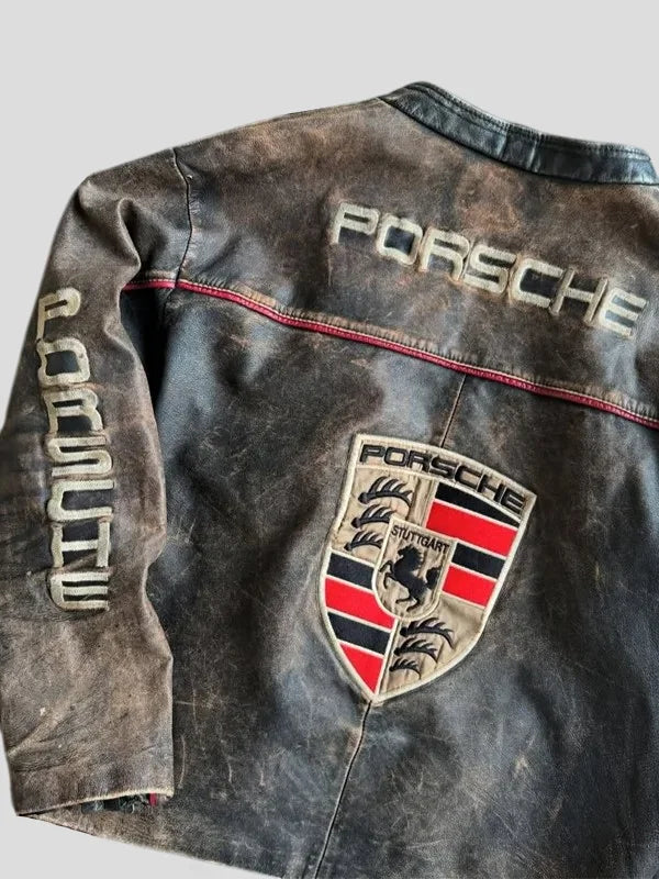 Vintage Italian Porsche Distressed Leather Jacket